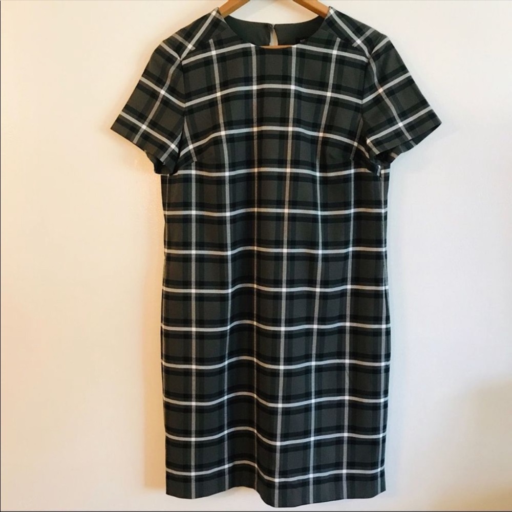 Banana Republic Green & Navy Windowpane Plaid Dress